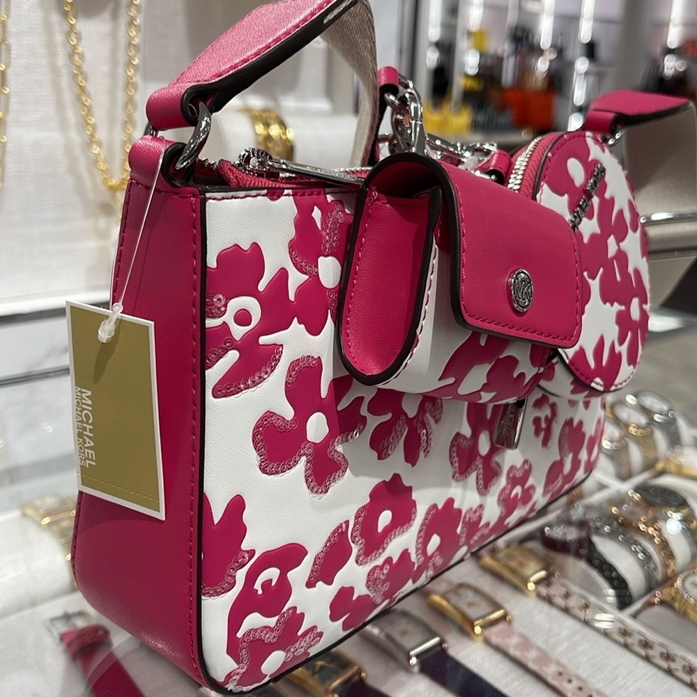 MICHAEL KORS Jet Set Sm Sequined Floral Print Crossbody Bag Case Apple Airpod - Picture 4 of 16